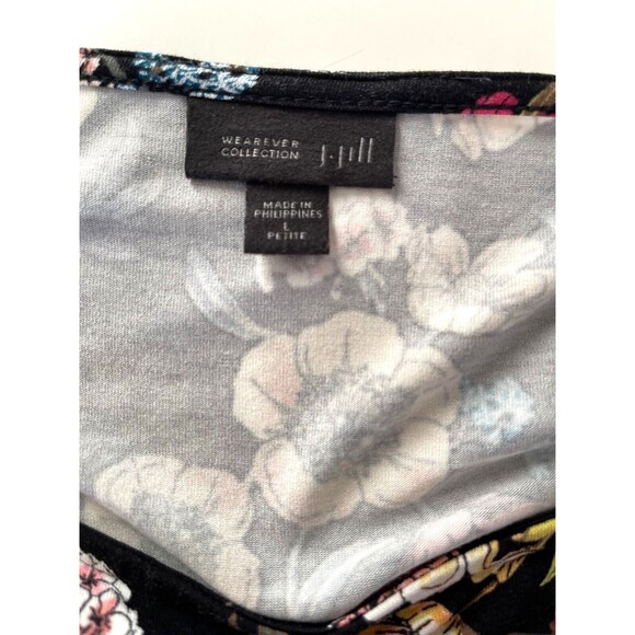 J. Jill Wearever Black Floral Tunic Top Petite L Cottagecore Artsy Dark Romantic - Picture 12 of 14